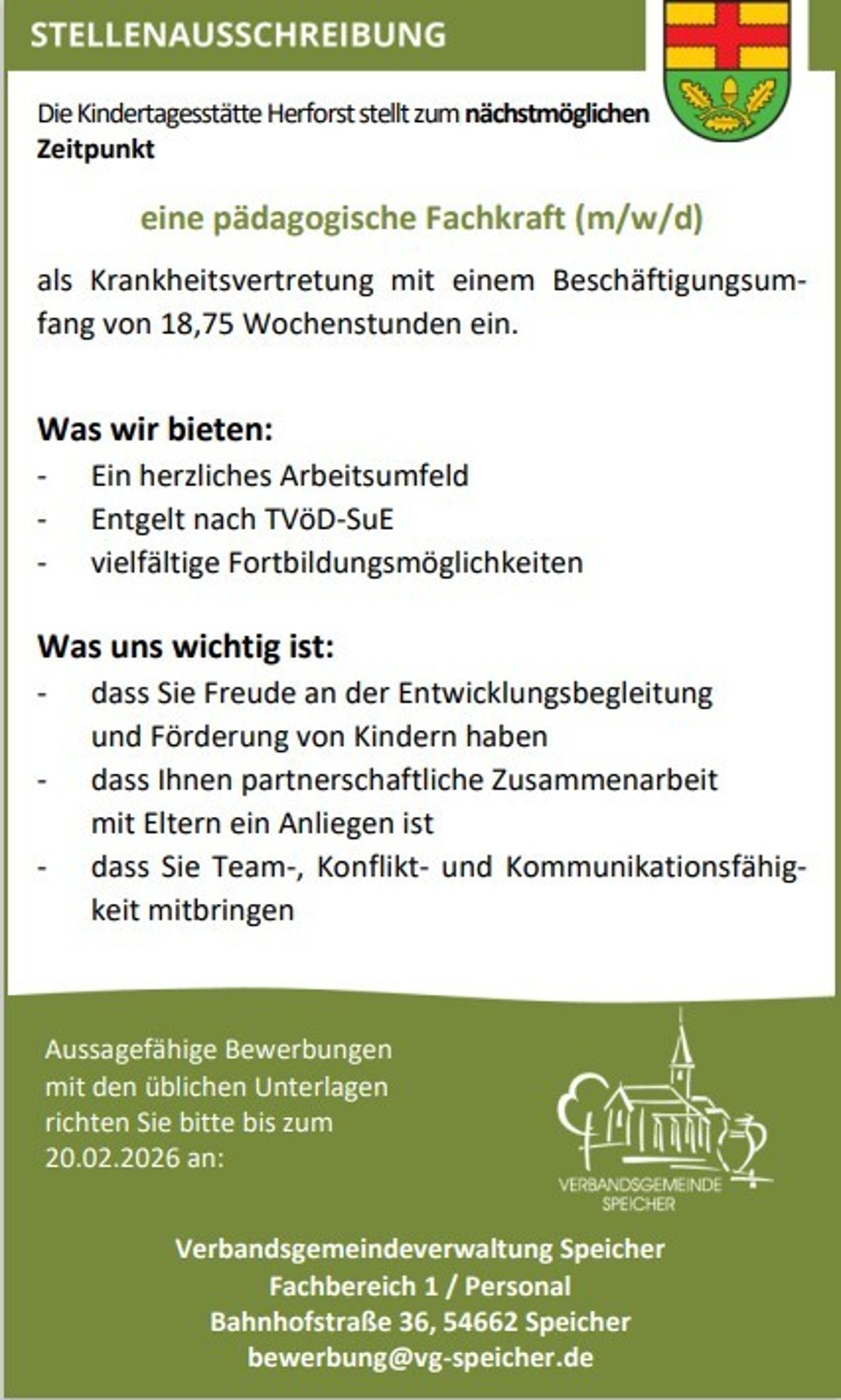 Kita Herforst sucht pädagogische Fachkraft als Krankheitsvertretung