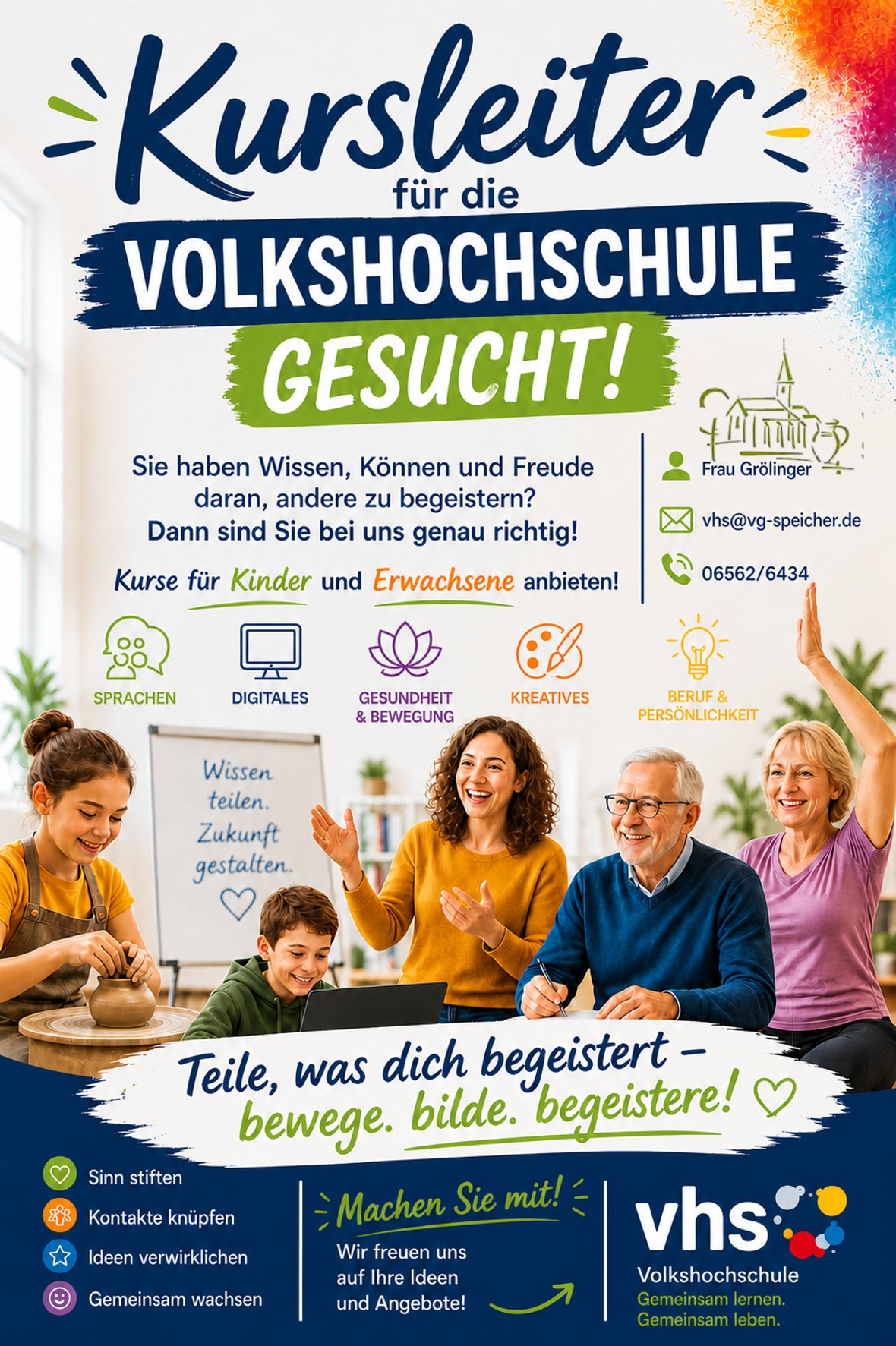 Design ohne Titel - 1 Poster zur Suche von Kursleitern für die Volkshochschule
