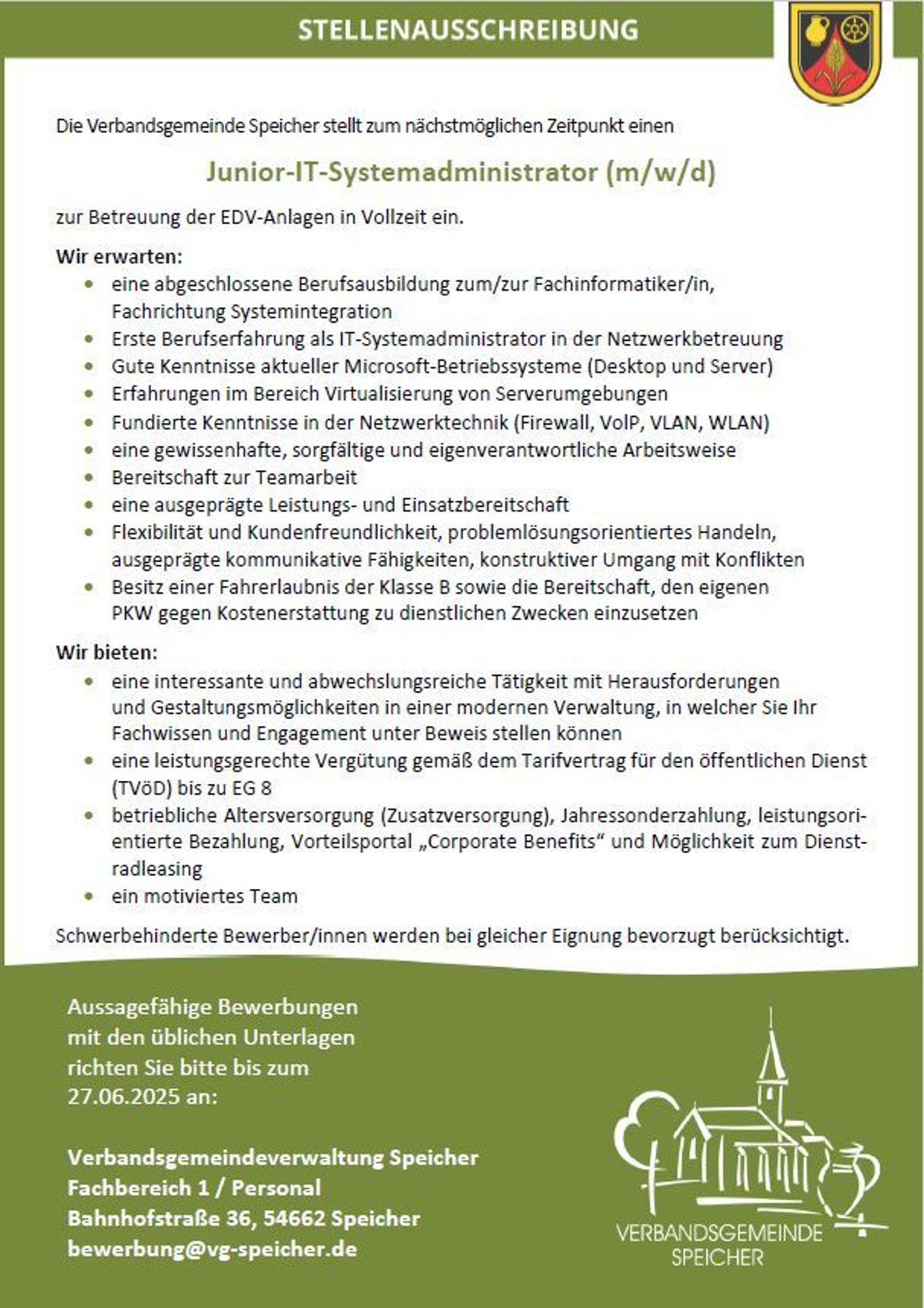 VG-Verwaltung sucht Junior-IT-Systemadministrator