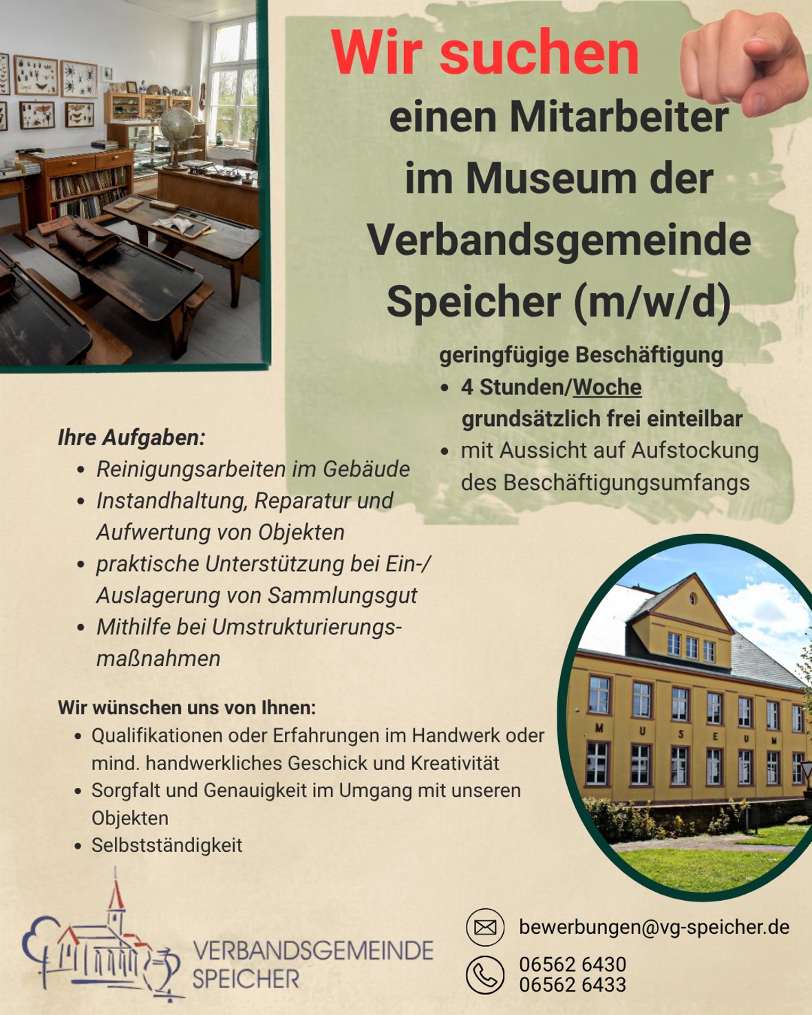 Mitarbeiter im Museum der Verbandsgemeinde Speicher (m/w/d) - 1 Mitarbeiter im Museum der Verbandsgemeinde Speicher (m/w/d) - 1