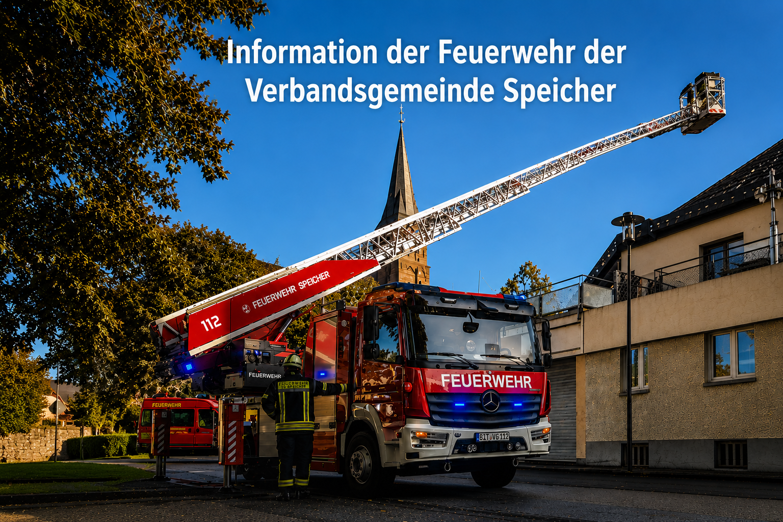 Bild mit Leiterwagen der Feuerwehr Speicher